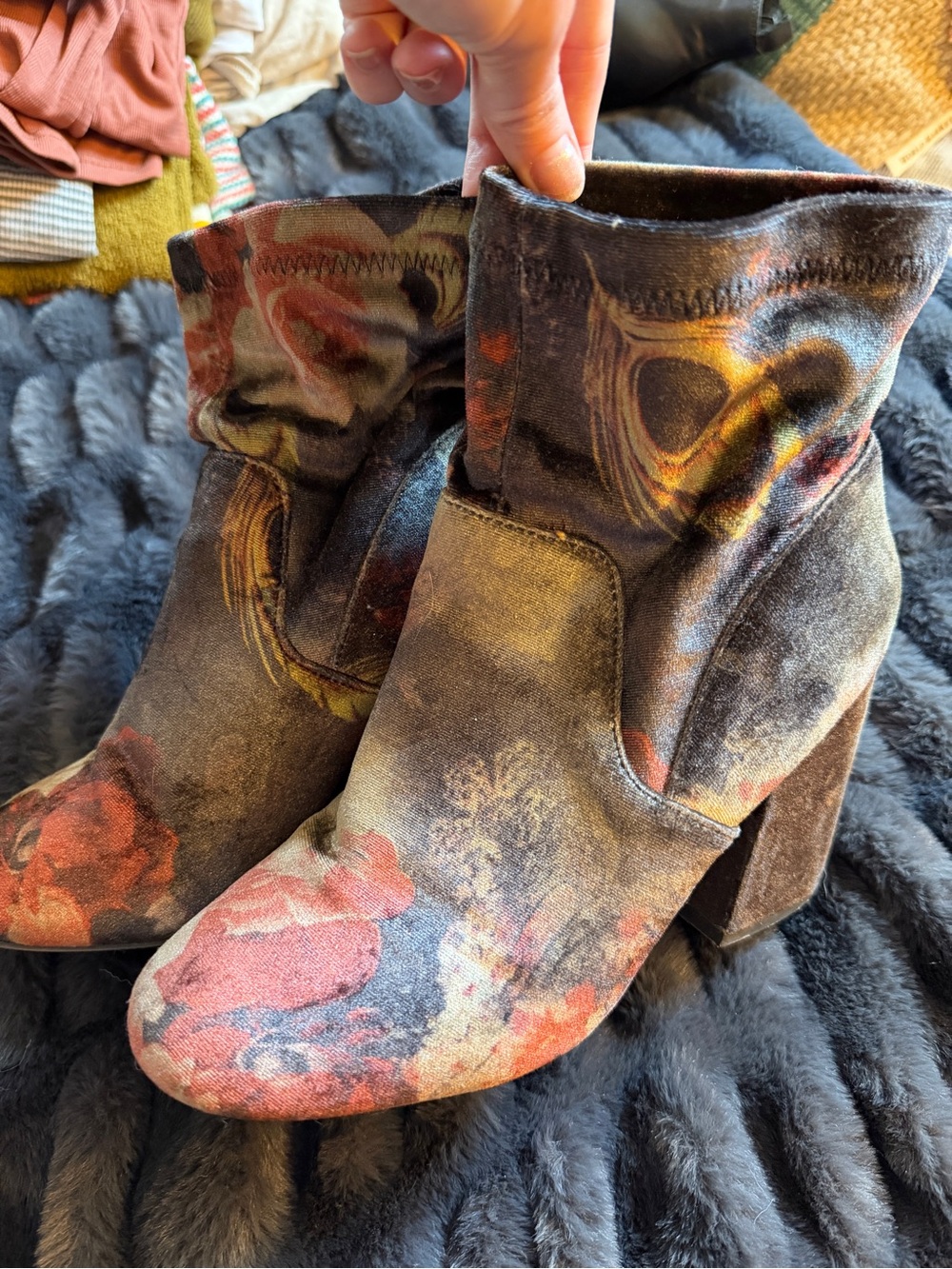 Target Floral Velvet Ankle Boots - Multicolor (Black, Pink, Brown)